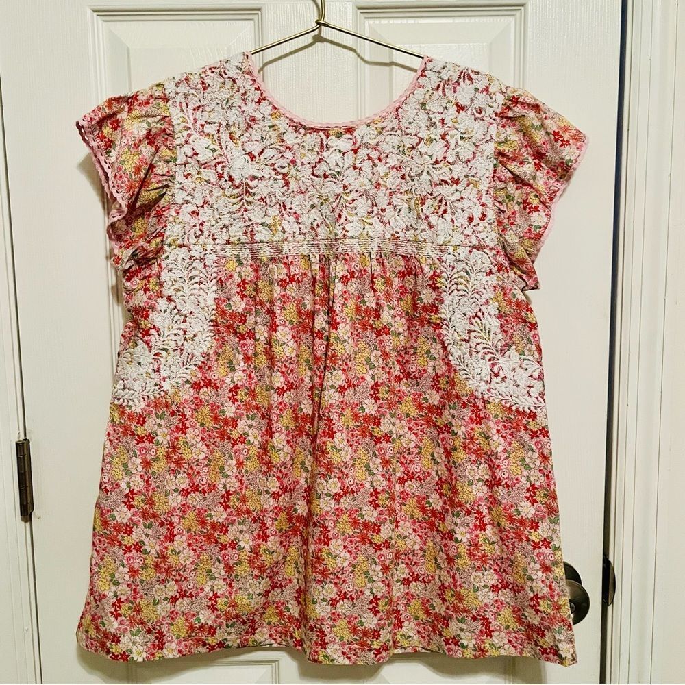 J. Marie Pink Floral Lace Embroidered Flutter Sleeve Blouse Size L - Picture 9 of 11